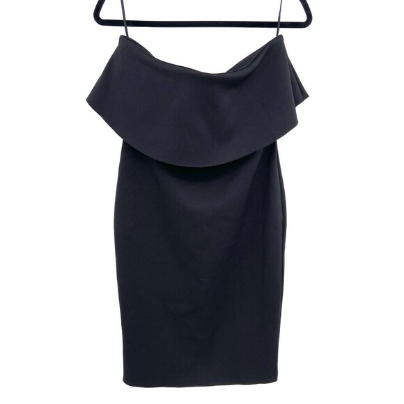 BEC & BRIDGE Black Strapless Fold Over Top Bodycon Back Zip Midi Dress Size 8 - Picture 1 of 4